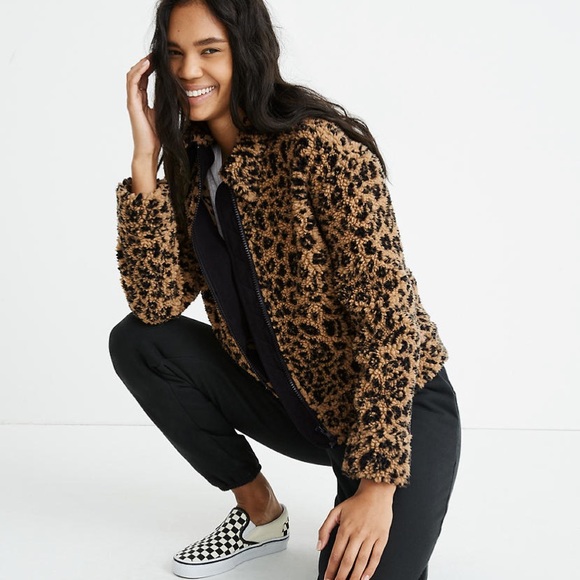 Madewell Jackets & Blazers - Madewell | Leopard Sherpa Bomber Jacket
